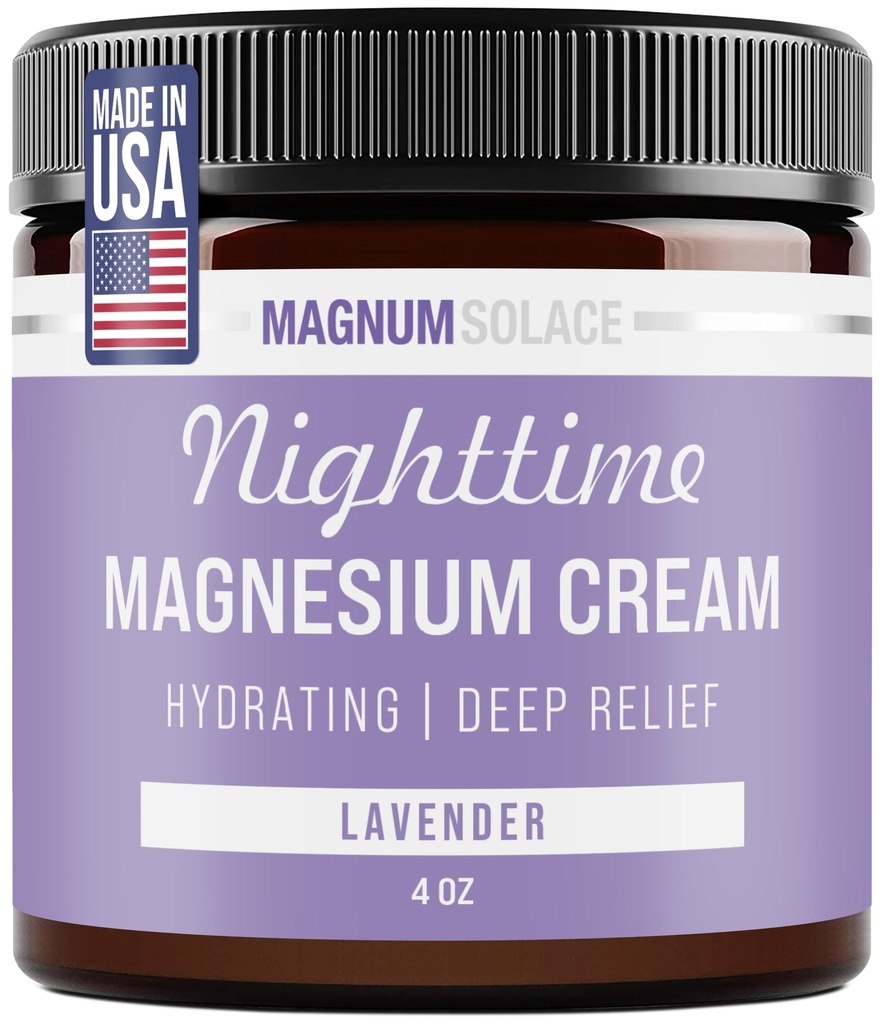 Lotion Magnesium - Nighttime Magnesium Cream - Terapkan ke Legs, Arms or Chest - Topical Magnesium Chloride - USA Made and Safe for Kids (Lavender)