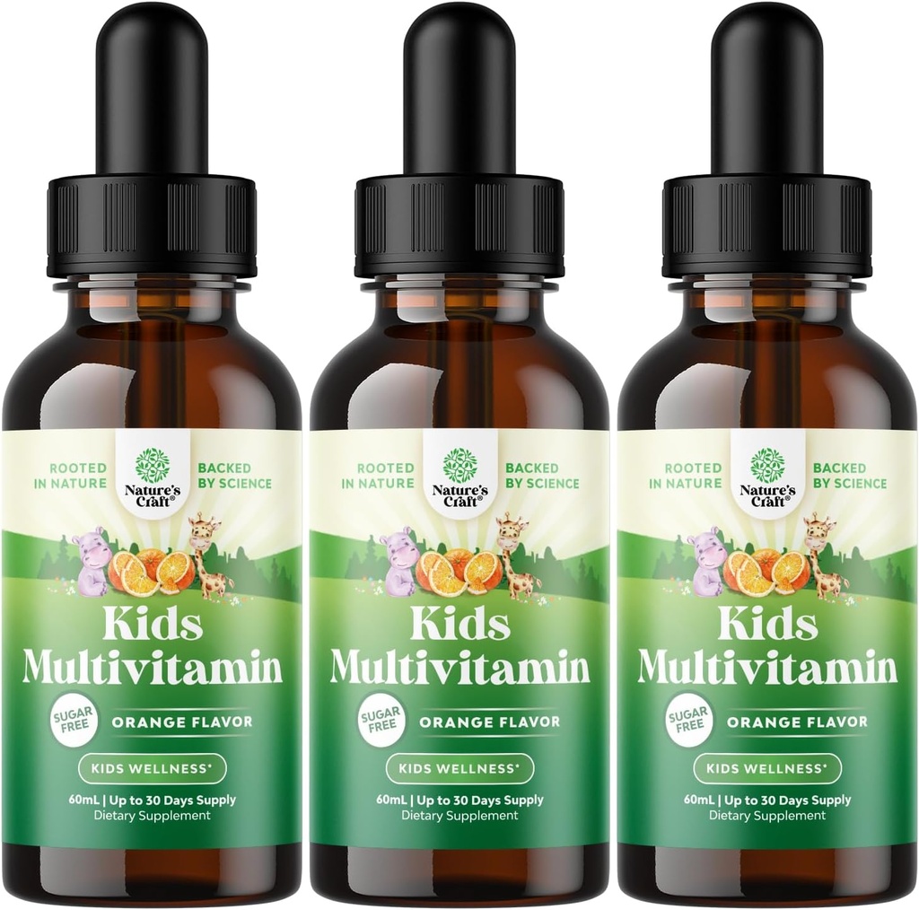 Natuture Craft Liquid Multivitamin for Kids Immunity Support - Yummy Toddler Multivitamin Suplemen C D3 E B6 dan D3 Liquid Vitamin untuk Anak-anak All Ages - Absorpsi Tinggi (3 Pack)