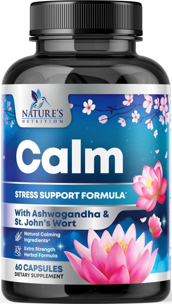 Tenang, Unwind & Relax Dukungan - Ashwagandha, GABA, Magnesium, L- Theanine & More - Fokus Alam, Energi & Imune Dukungan - Nature 's Non-GMO, Vegan, Gluten Free, Botol di AS - 120 Capsules