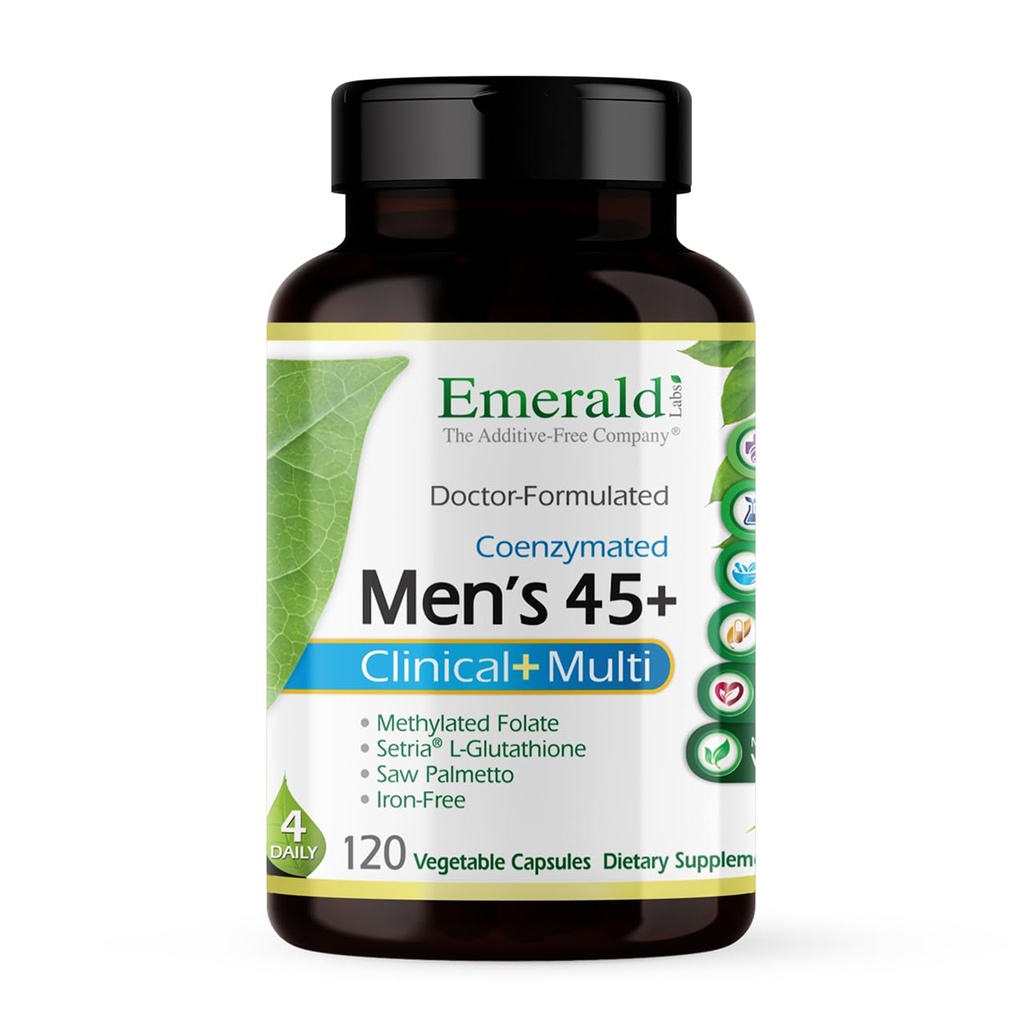 EMERALD LABS Men 45 + Clinical Multi - Multivitamin for Comprehensive Duck, Bone & Heart Health * - Dirancang untuk Men 45 + - Gluten- Free & Vegetarian - 120 Vegetable Capsules (30- Day Suppply)