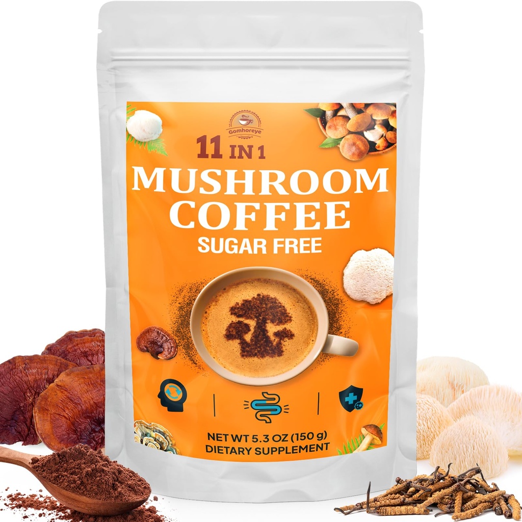 Jamur Kopi - Jamur Kopi Organik dengan 11 Jamur Superfood, Termasuk Mane Singa, Reishi, Chaga, Cordyceps dan Adaptogens, Suplemen Jamur untuk Energi, Fokus, dan Kebal - 5.3oz