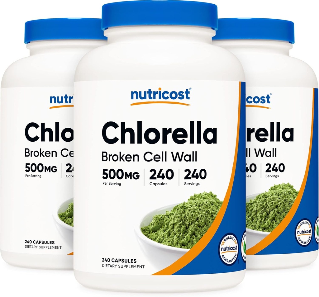 Nutricost Chlorella Capsules (3 Botol) 500mg, 240 Capsules