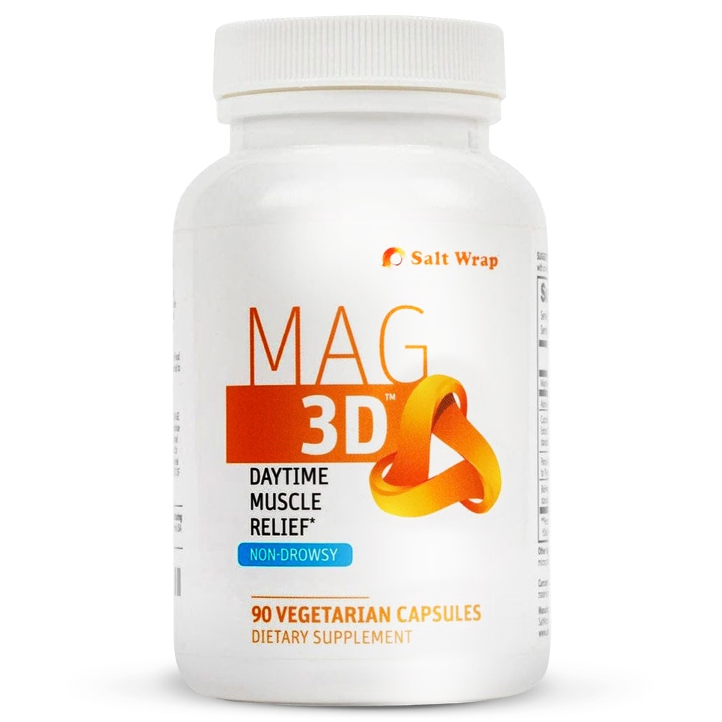 SaltWrap Mag 3D - Daytime (Non- Drowsy) Kram Kaki & Muscle Relief Dukungan - Suplemen Alam bagi Muscle and Nerve Health dengan Turmeric, Alpha Lipoic Acid & Magnesium