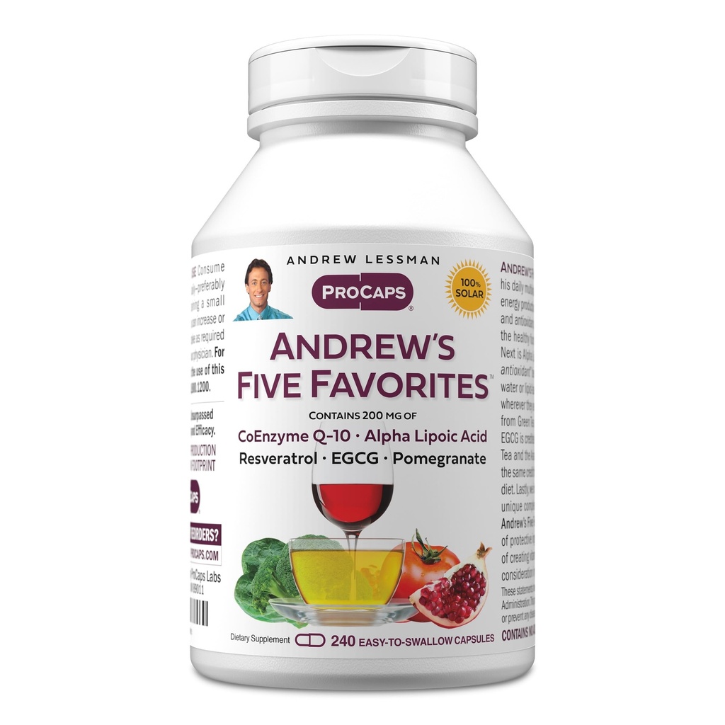 ANDREW LESSMAN Andrew Lima Favorit 240 Capsules - Menyediakan 200 mg Setiap Koenzim Q-10, Reveratrol, EGCG, Peccaciate dan Alpha Lipoic Acid, Kuat Anti- Oxidant Dukungan, Tidak Ada Addonisme