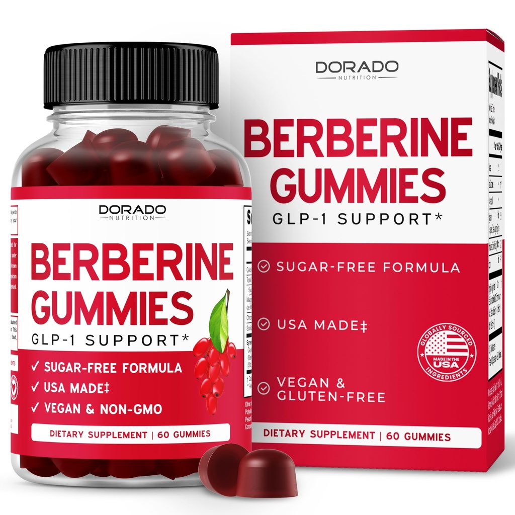 Berberine Gummies dengan Ceylon Cinnamon (1.200 mg) Premium Sugar- Free Berberline Ceylon Tambahan Cinnamon untuk Dewasa - Third Party Test, Non-GMO & Made in USA - 60 Count Chewable Gummies