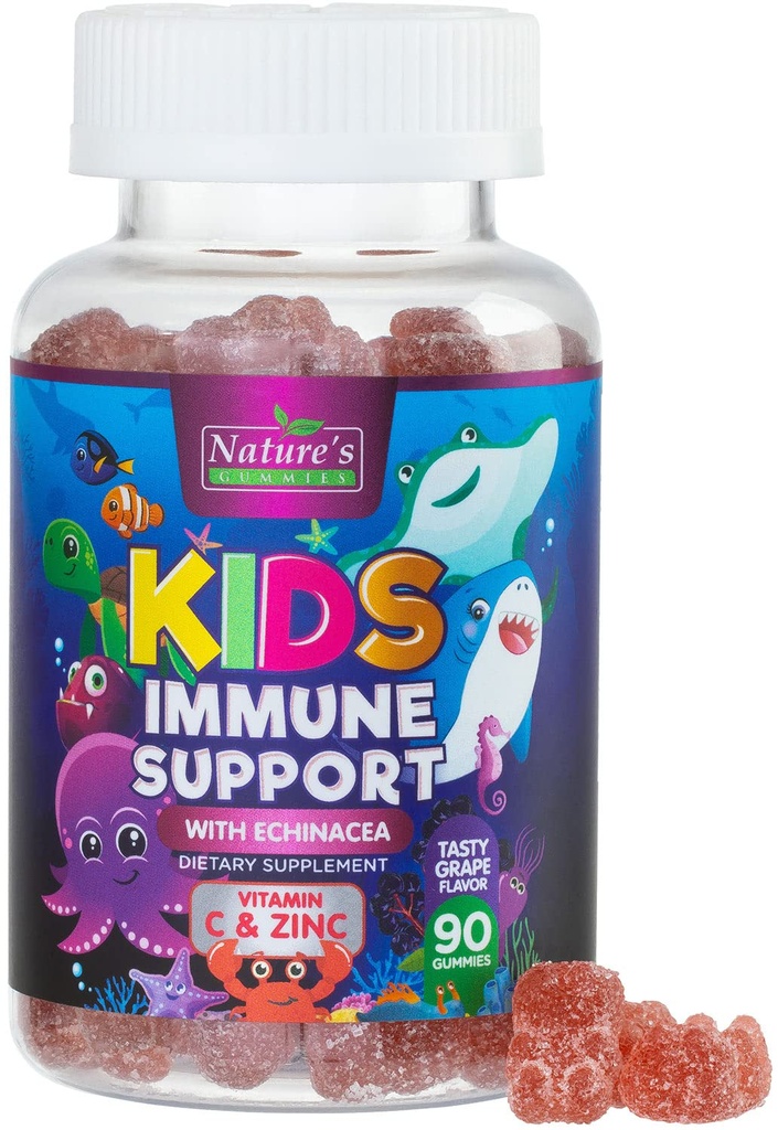 Anak-anak Immune Support Gummies - Daily Chidrens Vitamin C, Zinc & Echinacea - Gummy for Kids kekebalan Dukungan, Ages 4 and Up, Natural Berry Flavor, Non- GMO, Gluten- Free & Vegan - 90 Gumpian
