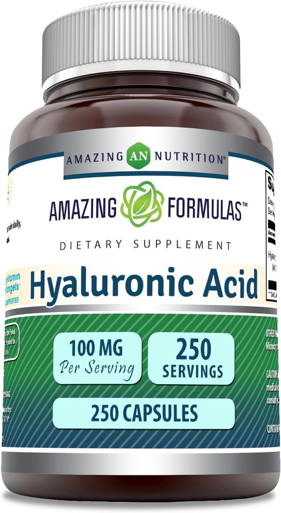 Amazing Formulas Hyaluronic Acid 100mg 250 Capsules Suplemen 124; Non GMO 124; Gluten Free Alag14; Made in USA