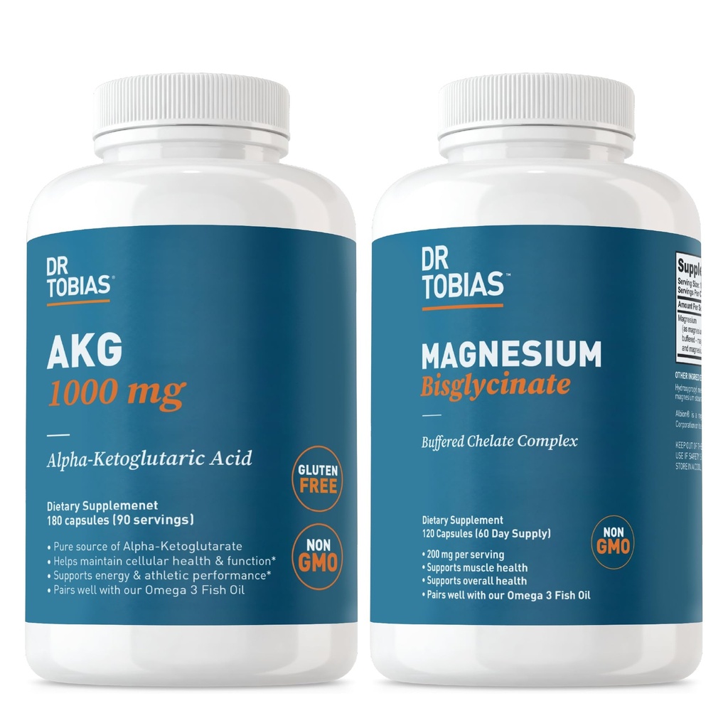 Dr. Tobias AKG Tambahan & Magnesium Bisglycinate - Dukung Levels Energi, Muscle, Nerve & Bone Kesehatan dengan Magnesium dan Biotersedia AKG, Vegan, Non-GMO