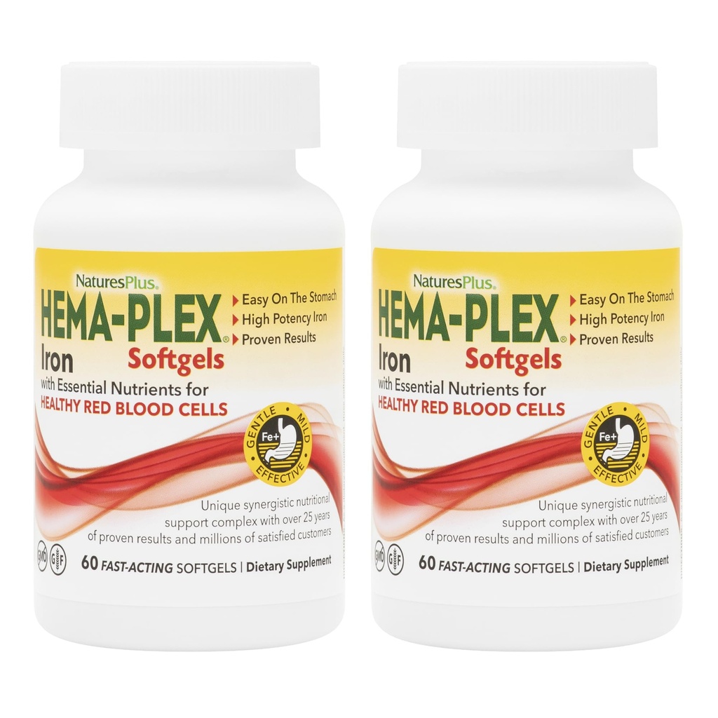 NaturresPlus HemalyPlex Iron - 60 Fast- Bertindak Softgels - 2 Pack - 85 mg Iron + Vitamin C & Bioflavonoid untuk Heally Red Blood Cells - Vegan, Gluten Free - 40 Total Pelayan