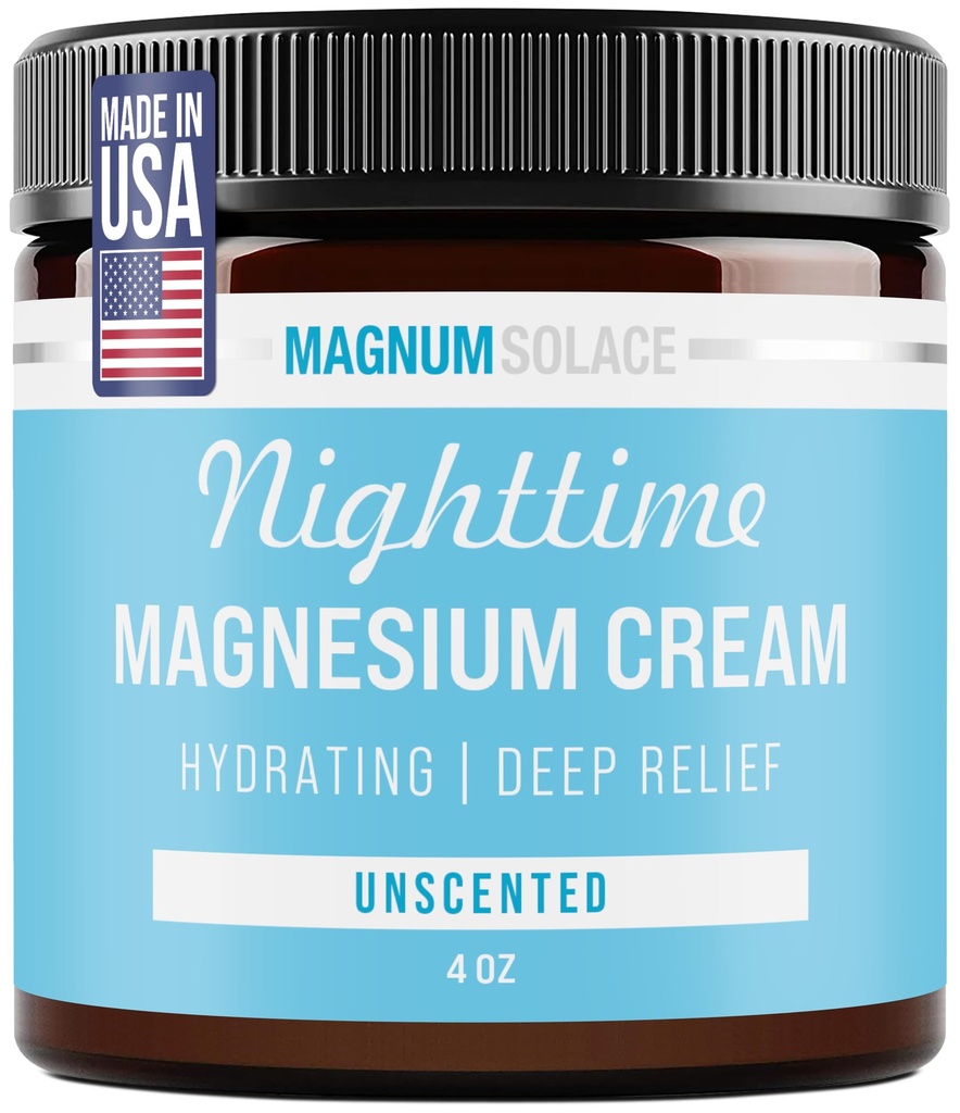 Lotion Magnum Solace Magnesium - Hydrating Nighttime Cream Terapkan untuk Kaki, Lengan atau Chest - Topical Chloride USA Dibuat dan Aman untuk Anak-anak (Unscented)