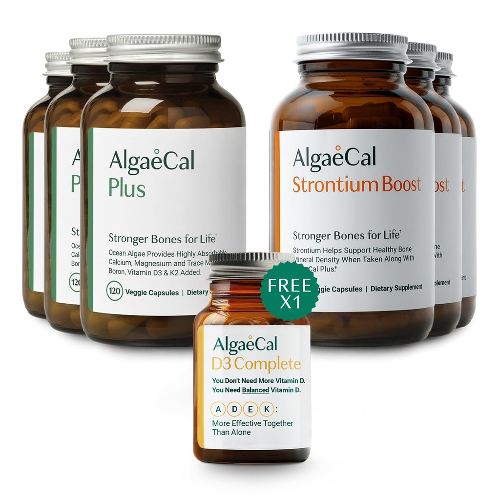 ALGAECAL Bone Health Bundle - Free 4 in- 1 Vitamin D3 Lengkap & Red Algae Kalsium dengan 16 Escalyply Nutrients, secara klinis Didukung untuk Meningkatkan Density Bone dalam 6 bulan