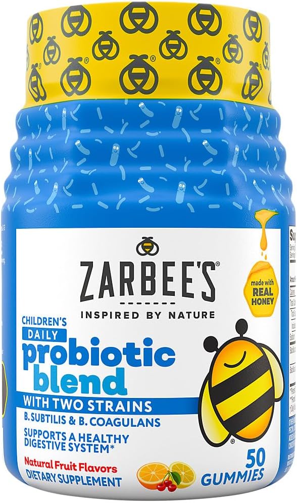 Jerbee Kid 's Daily Probiotic Blend Kimmies with 2 Strains for Digetical Dups; Easy To Chew; Gluten- Free & Drug-Free; Ages 2 +; Natural Fruit Flavors; 50 Count