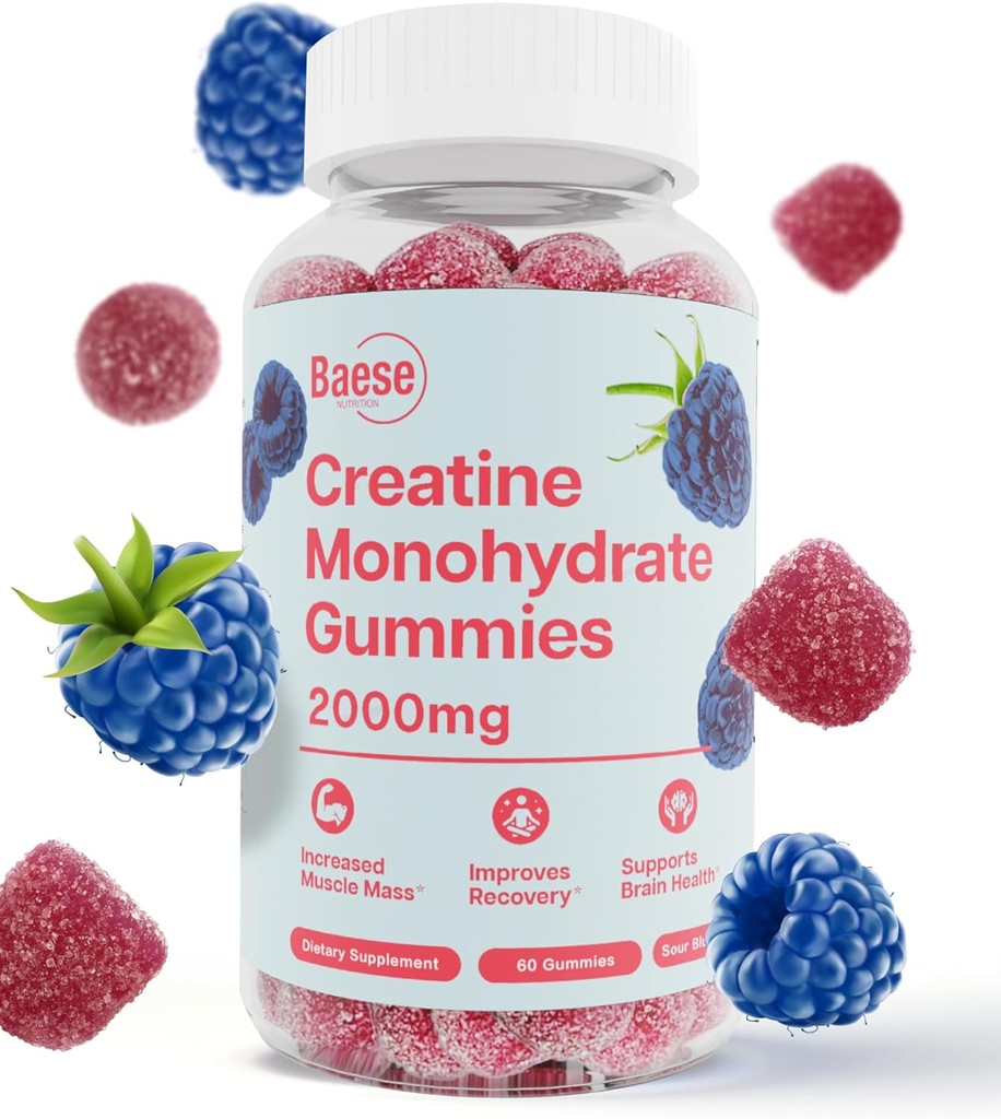 Creatine Monohydrate Gummy for Men & Women - High Kemurnian Sour Blue Raspberry- Creatine Creatine Infused Gummy for Muscle Strength & Energy Boost, Bioavailable Pre-Workout Suplemen