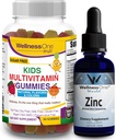 WelnissOne Liquid Zinc & Kids Multivitamin gummies - Great Duo to Boost Energy, Imunity & Your Kids 'Brain Health - 1.67 if oz Zinc Liquid Drops & 60 Bear Fruity Flavored Gummy Multivitamin for Kid