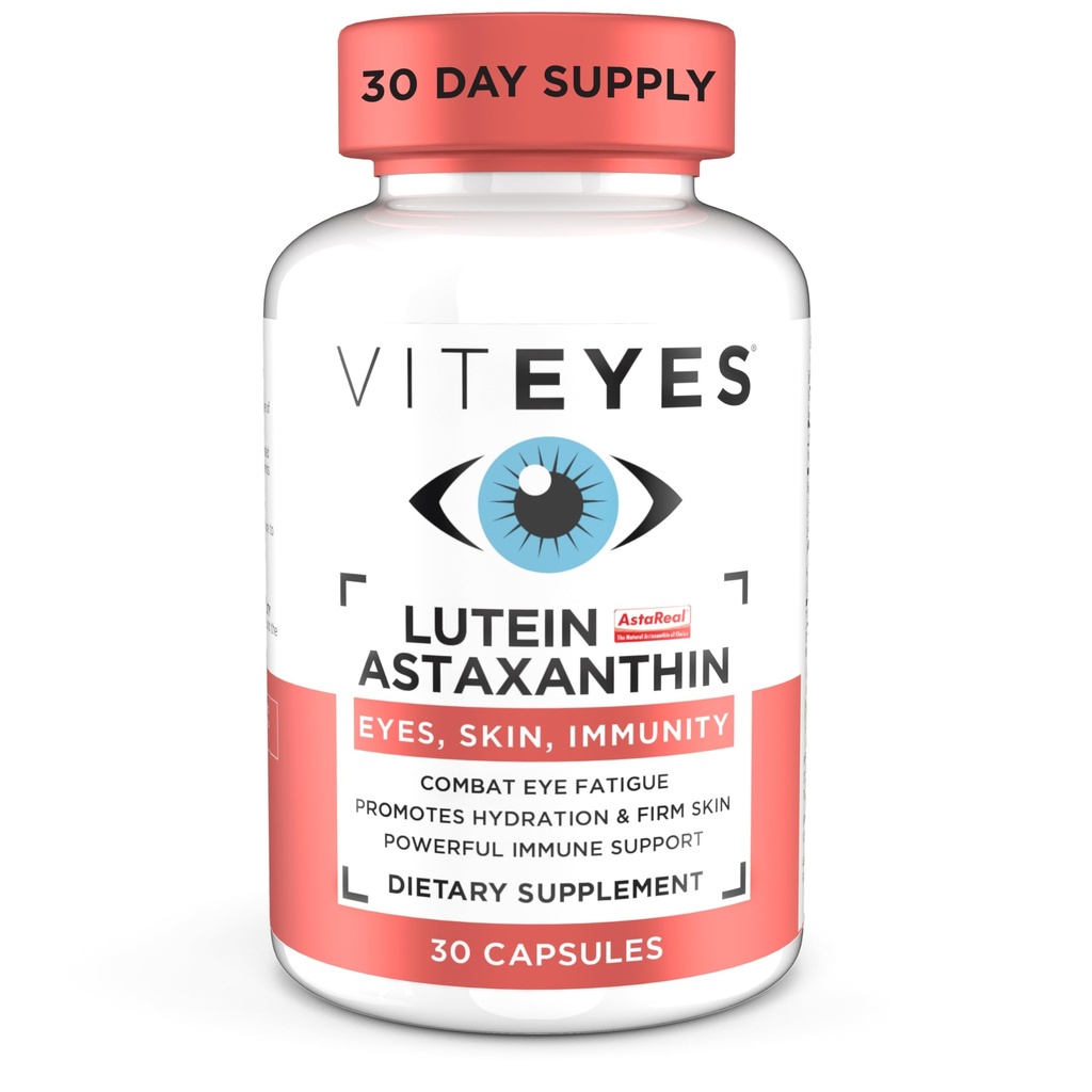 Viteyes Lutein & Astaxanthin - Relieve Eye Fatigue, Hydrate & Firm Skin, Blue Light Protection, Dukungan Immune, 20 mg Lutein, 4 mg Astaxanthin, Eye Vitamin, Dokter Trusted Brand, 30 Kapsul