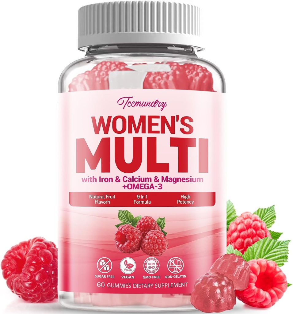 Sugar-Free Women Multivitamin Gummies - Penyerangan Tinggi Multivitamin untuk Wanita Gummy dengan Omega-3, Astaxanthin, Kalsium, Besi, Vitamin A, C, D3, K2, E, B6 - Mendukung Skin, Rambut, Energi, Imune