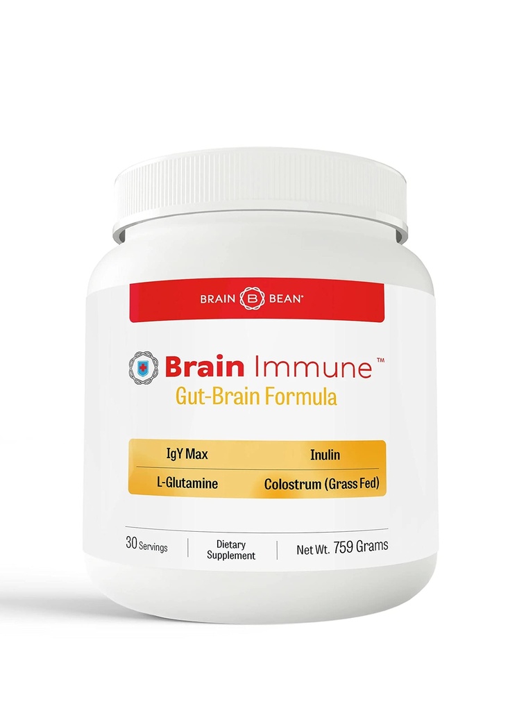 Brain Bean Brain- Imune Anmune 124; Advanced Formula-mula untuk Mendukung Leaky Gut, Leaky Brain, Immune System 1244; dengan 10g Colostrum dengan Lactoferrin, 5g L-Glutamine, 4g IgY Max, dan 1g Inulin 144; 30 pelayan