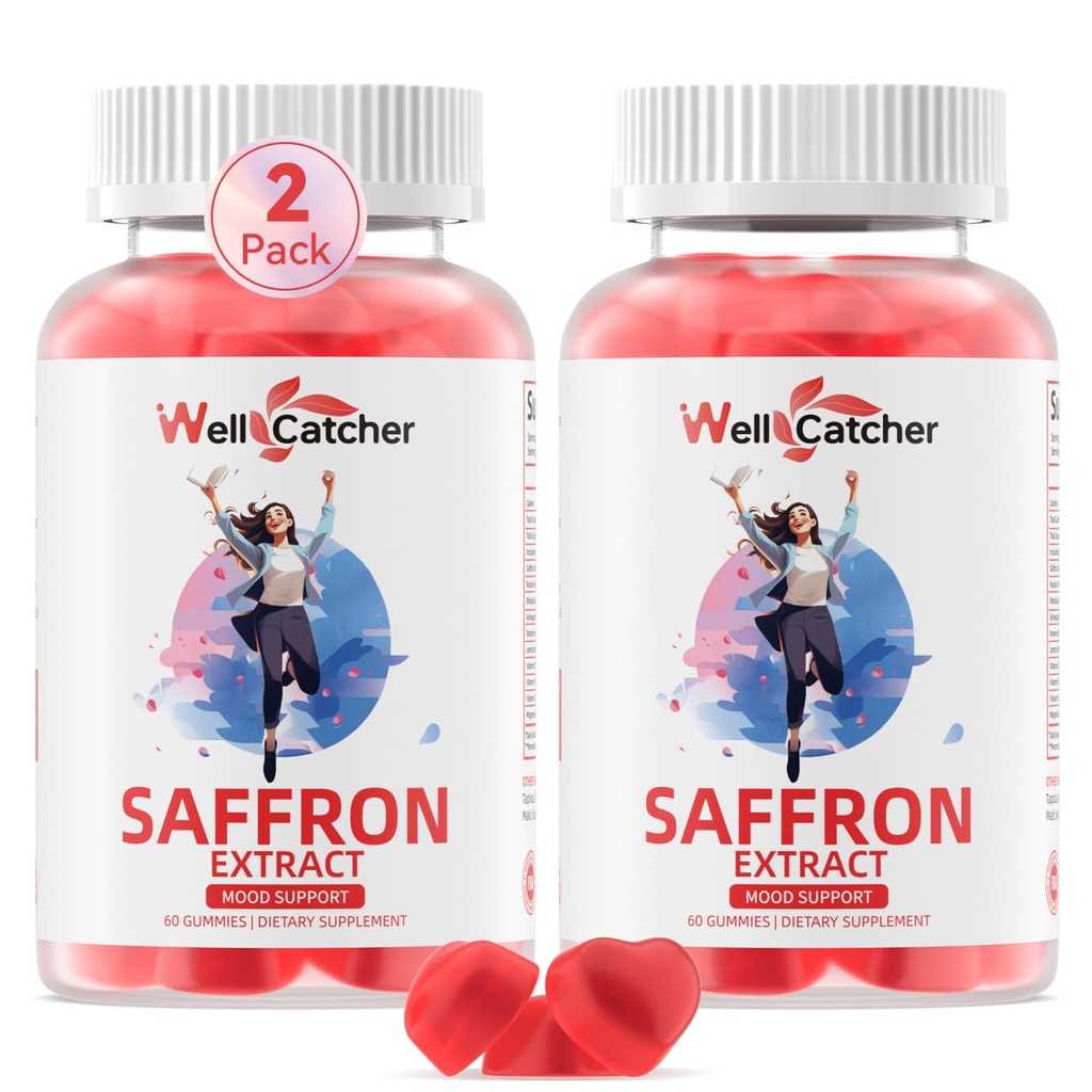 Saffron Gummies untuk Anak-Anak Dewasa - Ekstrak Saffron Organik untuk Perempuan Gula Bebas untuk Dukungan Keseimbangan Mood Lebih Baik Tidur Metabolisme dengan Vitamin Non GMO Strawberry Flavored 60 Hari Suppply