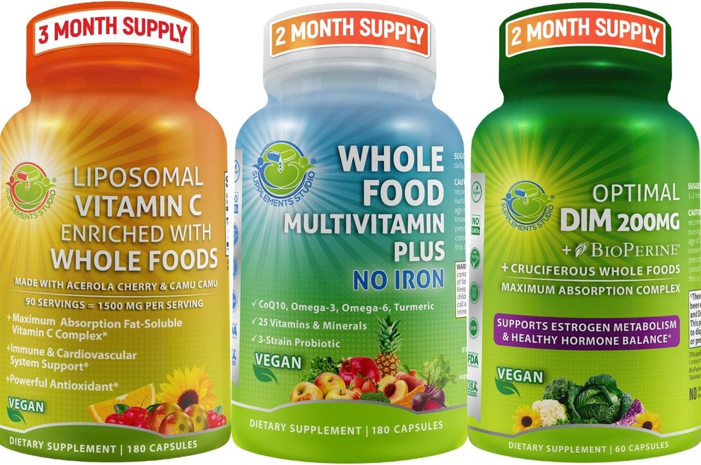 SUPPLEMENTS STUMAN Ammune, Energy & Hormone Dukung Bundle for Men and Women - Vegan Whole Food Multivitamin Without Iron + Liposin C 1500mg + Optimal DIM 200mg with BioPerine