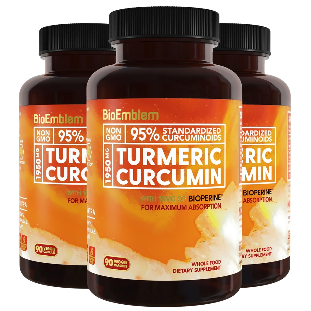 Suplemen BioEmblem Curcumin dengan BioPerine 124; Dukungan Gabungan & Heart Health 124; dengan Bubuk Turmeric Organik & 95% Curcuminoid Ekstrak 124; California Membuat, Non-GMO, Penyesuaian Hari 90-