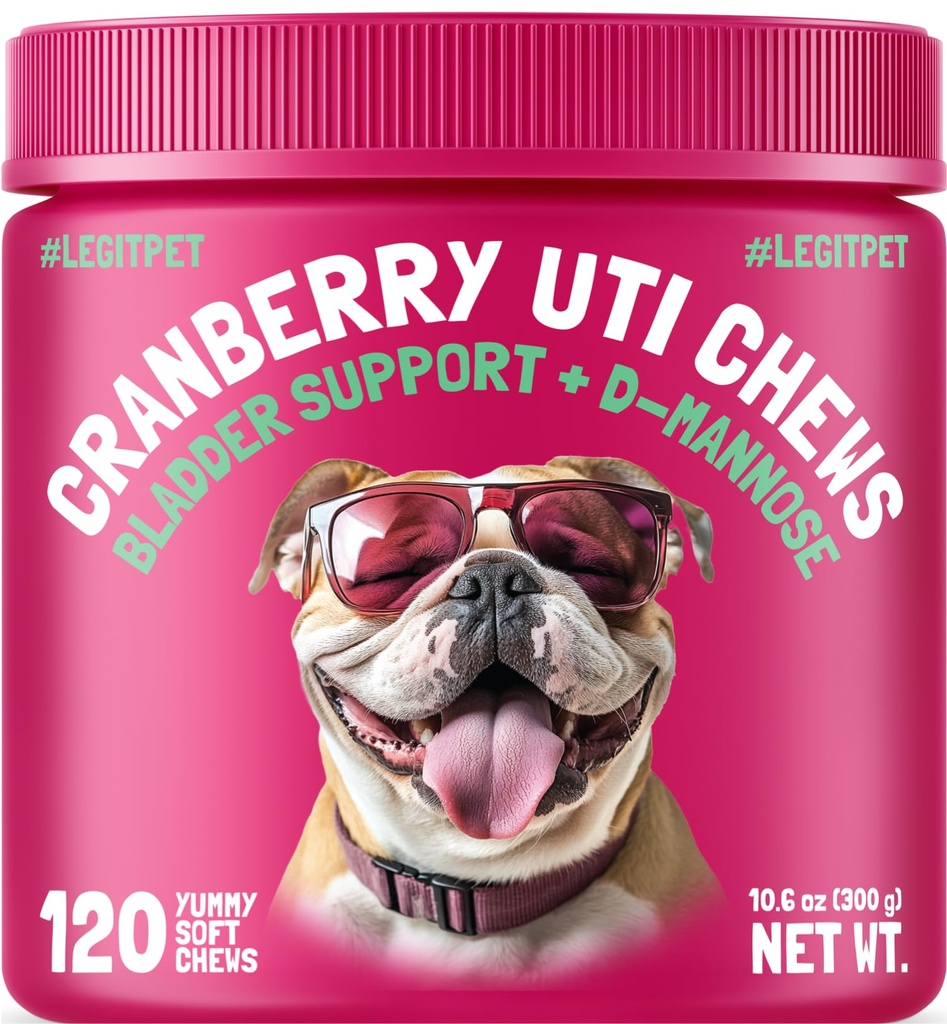 Cranberry UTI Chews for Dogs Bladder Dukung + D-Mannose Support Ginny Urinary Tract and Bladder Health Natural Cranberry Wellness Supplemen Imune System Booster Natural Pet Antioksidant 120 Chews