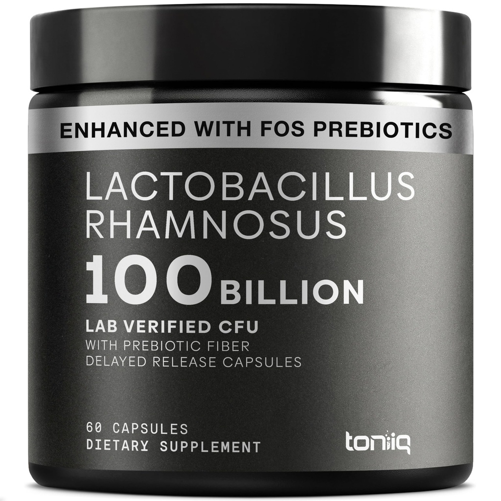 Toniq Lacleillus Rhamnosus - Ultra High Strength 100B CFU with Prebiotic FOS - Delacted Lease Capsules - Third- Party Lab Tested - 60 Capsules