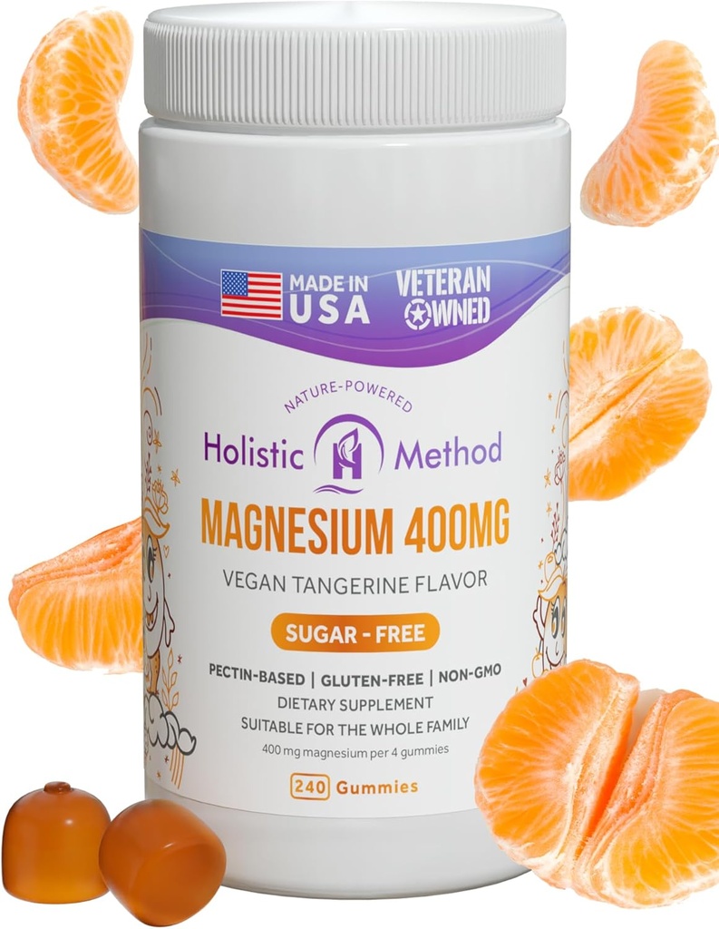 Gummies Citrate Magnesium - Sugar-Free, Vegan dan Non- GMO untuk Better Sleep and Relaxation - No Sugar Alkohol - Magnesium Tambahan untuk Dewasa, Remaja dan Anak-Anak - Tangerine - 240 Gummy