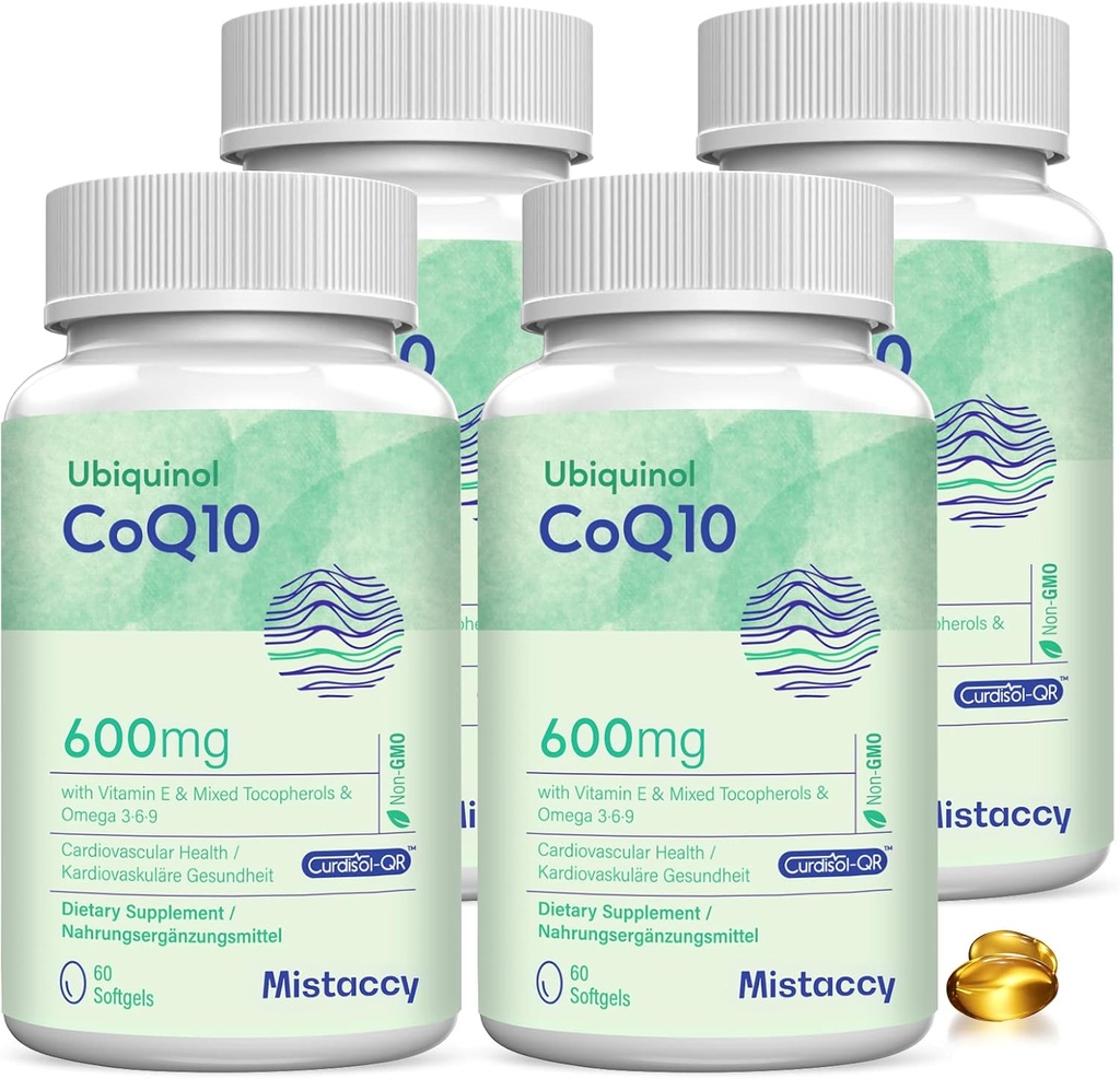 CoQ10 600mg Softgeels 12.4; Tinggi Absorpsi CoQ10 Ubiquinol Suplemen 124; Reduced Form Enhanced with Vitamin E & Omega 3 6 9 124; Antioxidant Powerhouse Good for Health 12440 Softgeels