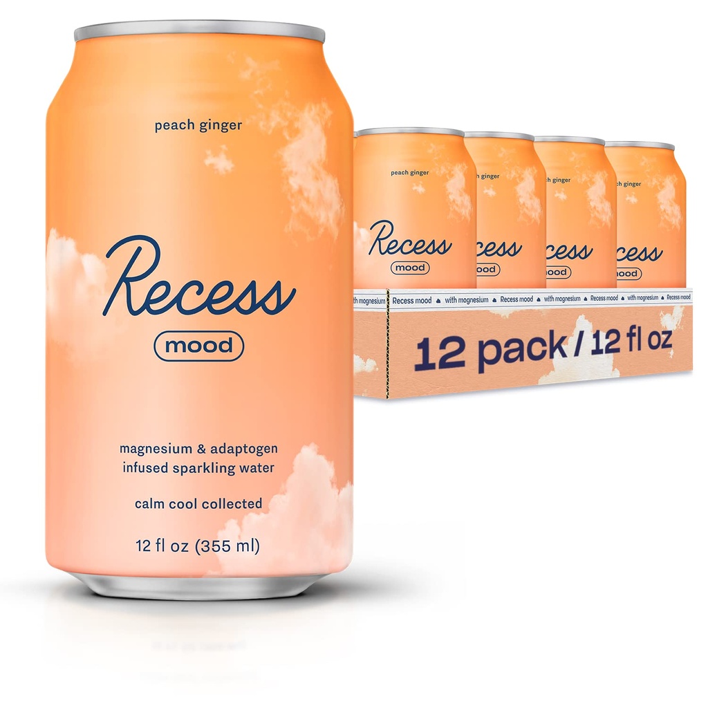 Resor Mood Magnesium & Adaptogen Drink, Relaxation Beverage, 12 ons (Peach Ginger, 12 pack)