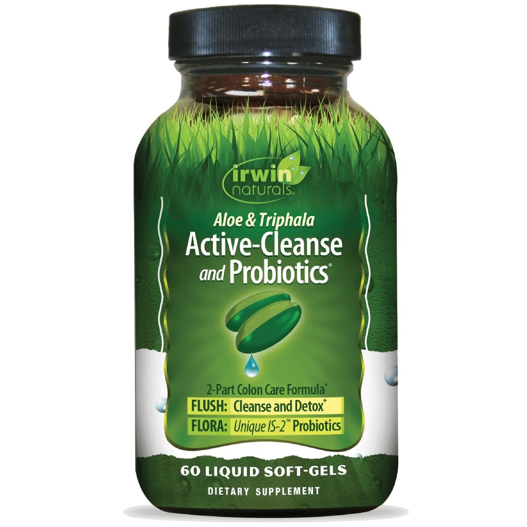 Irwin Complials Aloe & Triphala Active Cleanse + Provinsi - 60 Liquid Softgels - Natural Digetical Suption - Gentle, Efektif Detox + Eliminasi 2- Bagian Colon Care