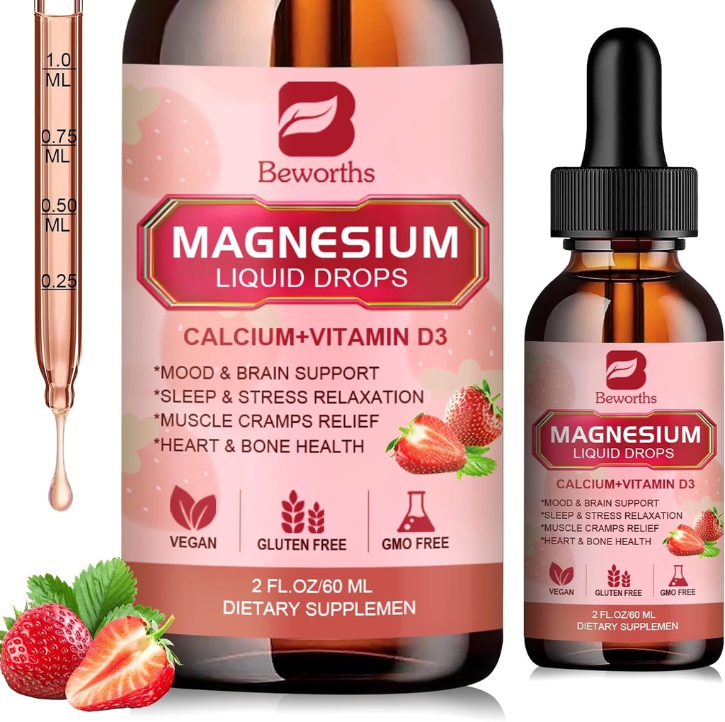 Magnesium Liquid Drop, Magnesium Glycinate Suplemen Kompleks dengan Magnesium Tadrate, Citrate, Kalsium, Potasium, Vitamin, Zinc - Dukungan Relaxation, Energi dan Bowel Kesehatan