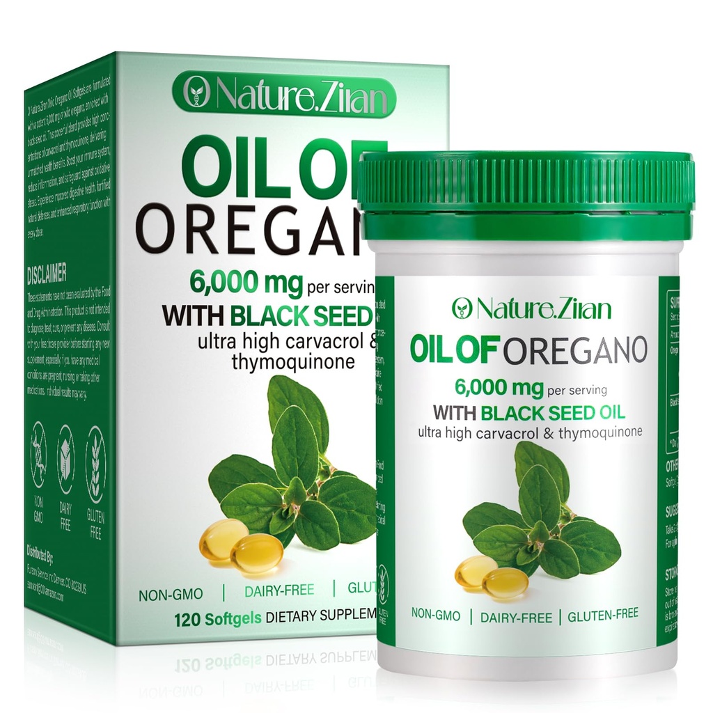 Minyak Oregano Softgel - Minyak organik Oregano dengan Benih Hitam - 2 dalam 1, 120 Count