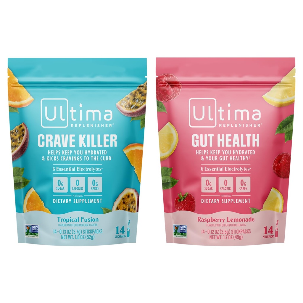 Ultima Replenisher Electrolite Powder Mix Bundle - Sugar Free - Crave Killer and Gut Health, 14 Stickbags - 6 Electrolite and Minemen- Keto Friendly, Vegan, Non-GMO