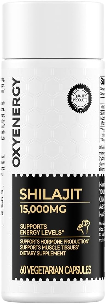 OxyEnergy Shilajit Capsules for Men and Women, Pure Himalaya Shilajit 15,000mg, Stamina & Imune Support, 60 Vegetarian Capsules