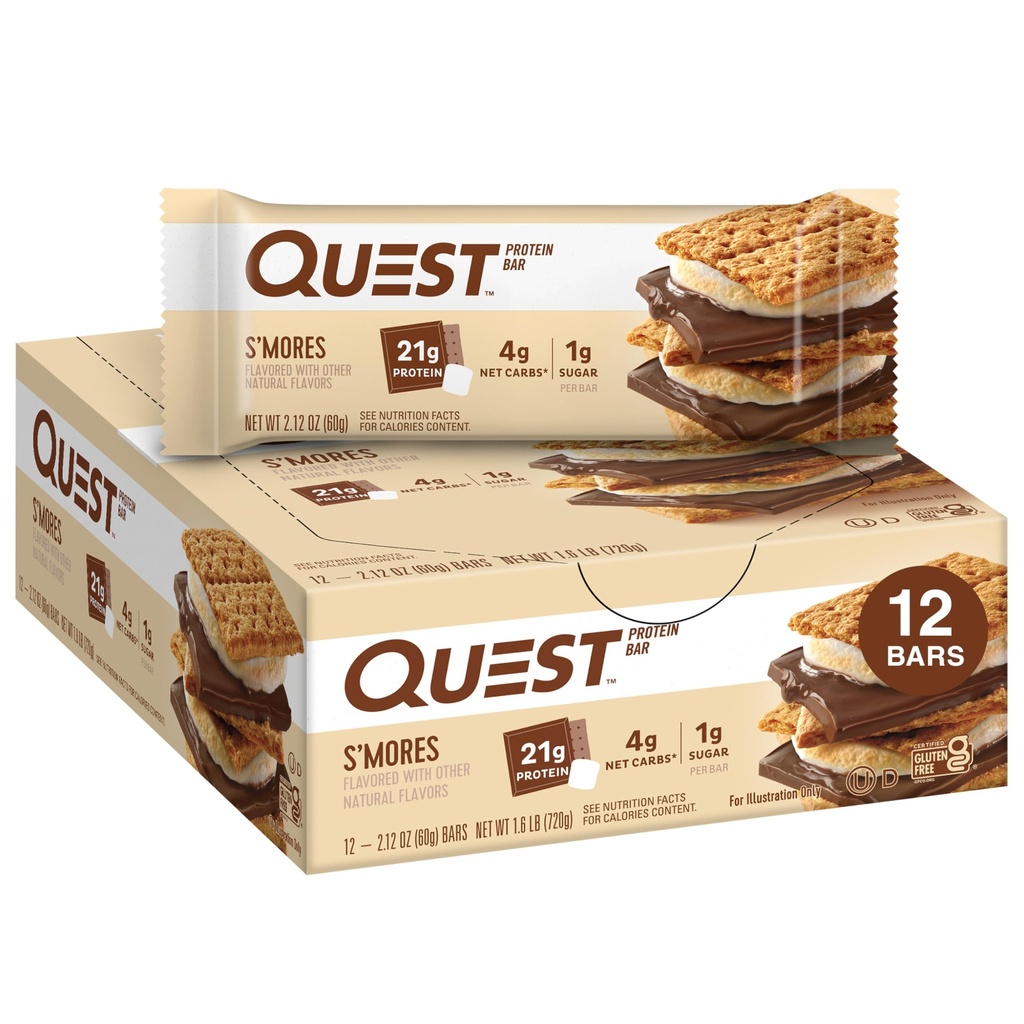 Nutrition S 'mores Protein Bars, 21g Protein, 1g Sugar, 4g Net Carb, Gluten Free, Keto Friendly, 12 Count