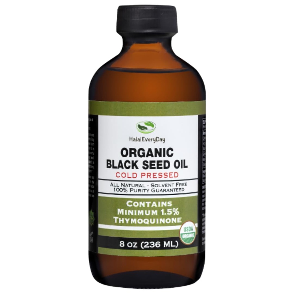 Minyak Benih Hitam Organik - USDA Disertifikasi Dingin Menekan Botol Kaca Lebih dari 1,5% Thymoquinone 3X kekuatan Turki Hitam Cumin Nigella Sativa non-GMO 100% Minyak Blackseed murni (8oz Glass Bottle)