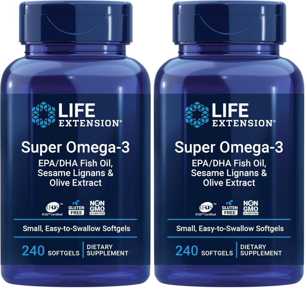Extension Super Omega- 3 EPA / DHA Fish Oil, Sesame Lignans & Olive Extract - Heart, Brain, Inflammation Health Support, Gluten- Free, Easy to Swallow, Non- GMO, 240 Softgeels (Paket 2)