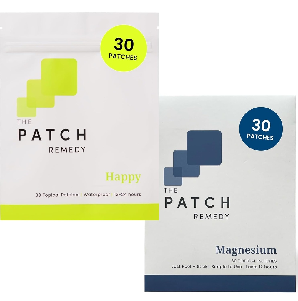 The Patch Remedy Happy & Magnesium Patch Bundle - (60 Patches) 5-HTP, L-Theanine, Rhodiola, Inositol, B6, Vitamin D3 & Topical Magnesium Glycinate
