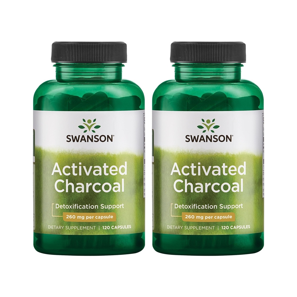 Swanson Aktivated Arang - Suplemen Alam Mendukung Absorpsi Sehat - Membantu w / Bloating & Mempertahankan Regularitas Bowel - (120 Capsules, 520mg per Serving) 2 Pack