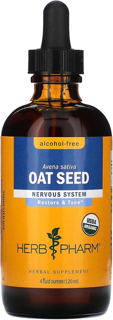 Herb Pharm Sertifikasi Organik Alcohol- Bebas Benih Oat Glycerite untuk Dukungan Sistem Gugup - 4 Ounce