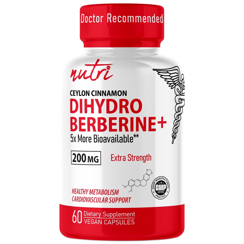 Fusions Alam Dihydroberberine Tambahan 200mg 60 Capsules - dengan Ceylon Cinnamon, 5X More Efektif Dari Supplemen Reguler Berberin HCL - Nutri