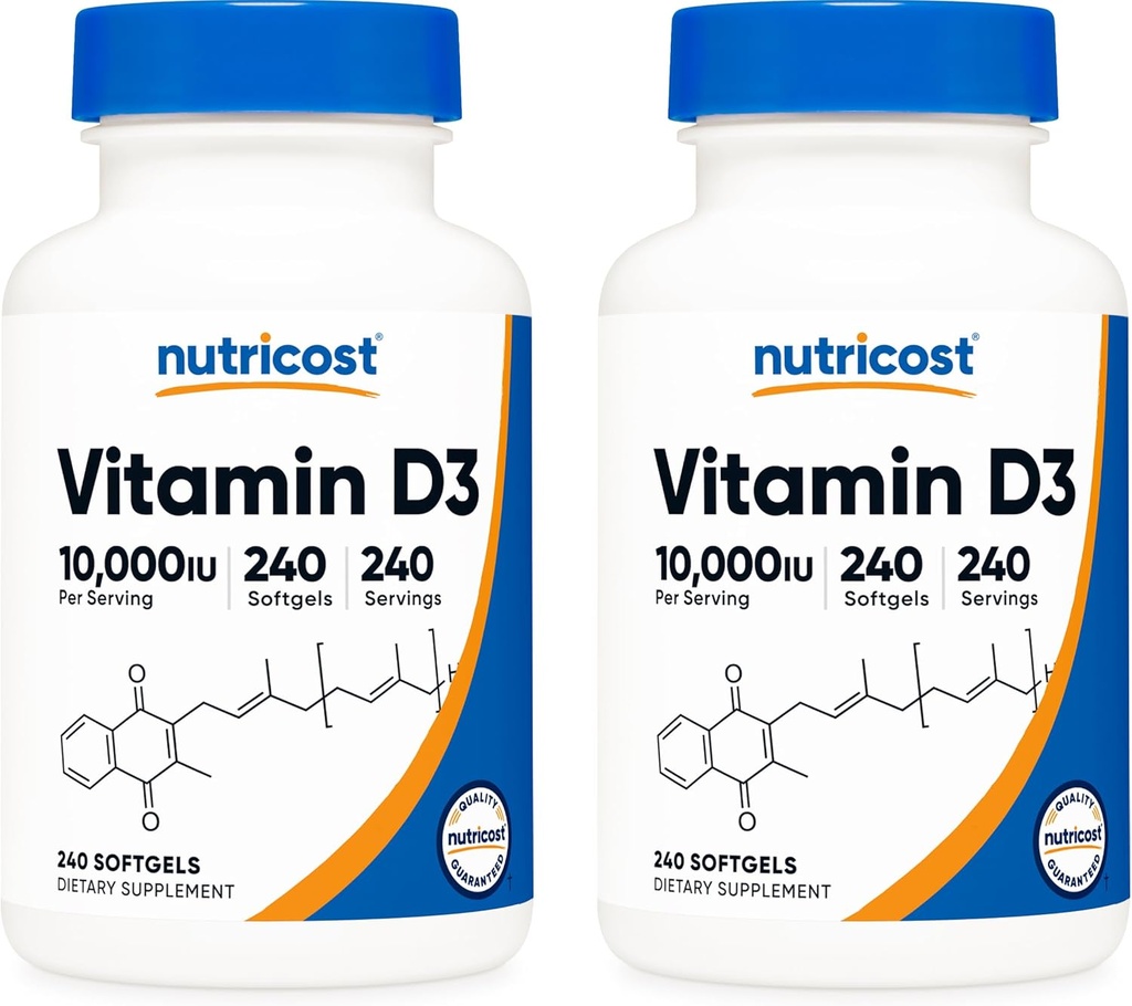 Nutricost Vitamin D3 10.000 IU, 240 Soft Gel Caps (2 Botol)