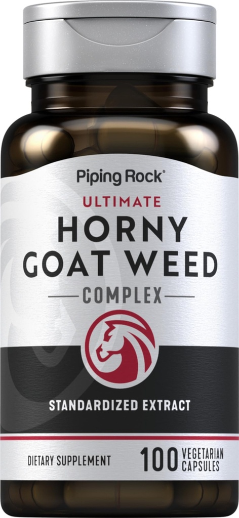Piping Rock Horny Goat Weed for Men 124; 100 Capsules 12.4; Ultimate Complect Extract Supplement At124; Vegetarian, Non- GMO, Gluten Free
