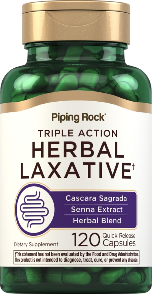 Piping Rock Herbal Laxative Kapsul 124; 120 Count 124; Triple Action Suplement Blend dengan Cascara Sagrada dan Senna Extract 124; Non-GMO, Gluten Free