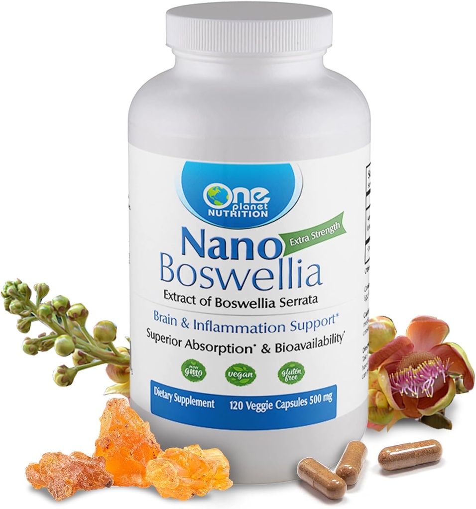 Satu Planet Nano Boswellia 500 mg Veggie Capsules (120 Pelayan), Boswellia Serrata Resin, Mendukung Fungsi Kognitif untuk Kesehatan Otak, Non-GMO, Vegan, Gluten- Bebas