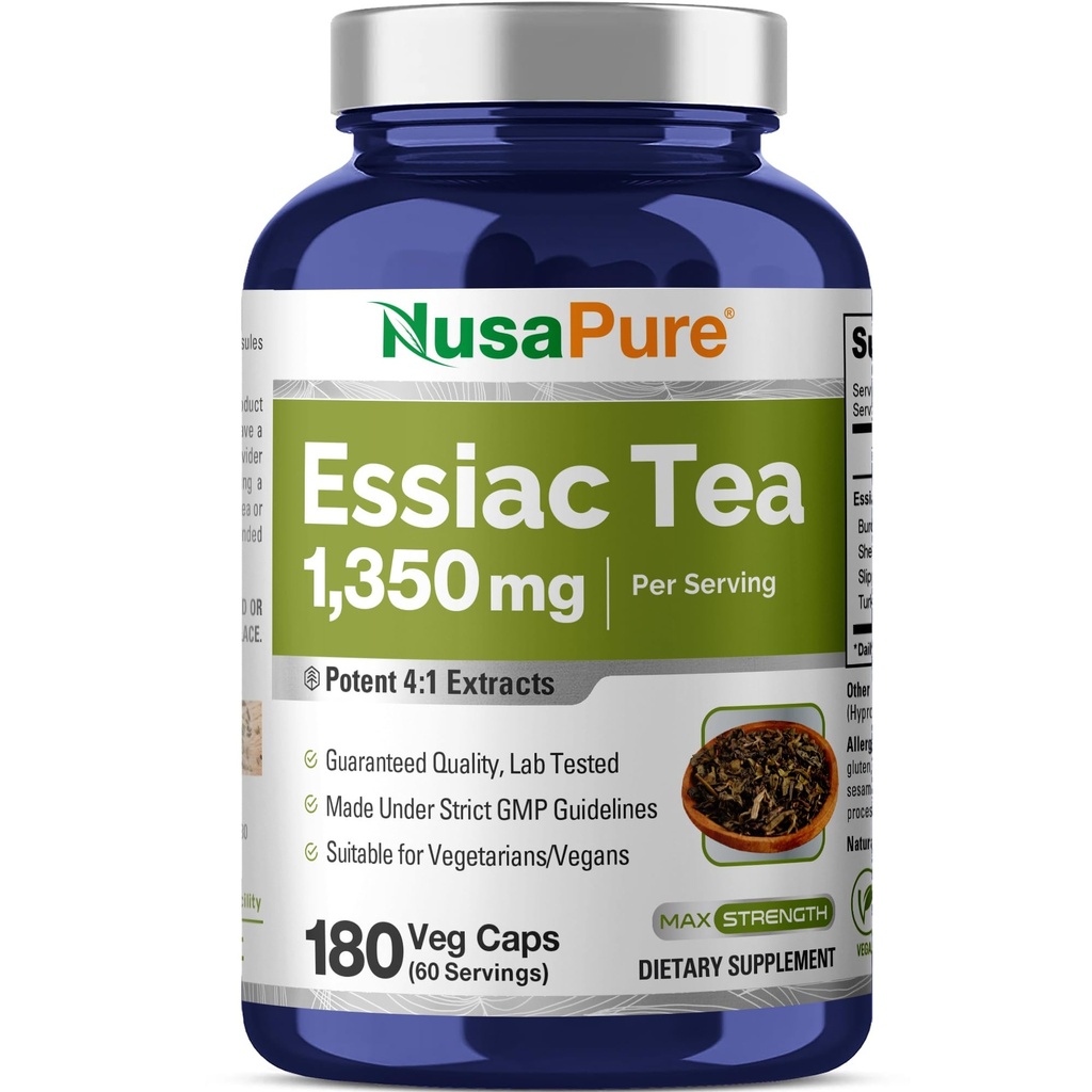 NusaPure Essiac Tea 1350 mg 180 Veggie Caps (Vegetarian, Bukan-GMO)