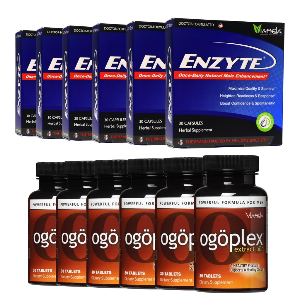 Enzyte & Ogoplex Bundle 124; Vitalitas Pria Alami + Prostate & Urinary Health Support - 6- Pack of Each Bundle