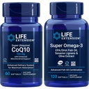 Extension Super Ubiquinol Coq10, 100 Mg, 60 Softgeels 124; Super Omega-3 Epa / dha Fish Oil, 120 Softgeels 124; Heart & Brain Health Suplemen, Inflammation Management, Anti- Aging Support.