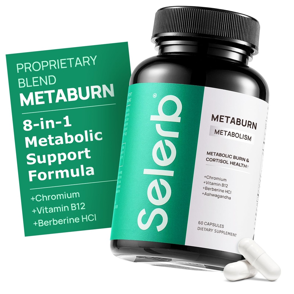 Selerb Metaburt Wheight Loss Pills for Women & Men - Appetite Suppresant & Fat Burner, Metabolisme Mendukung Wight Los Suplemen dengan Berline, Chromium, Green Tea & B1260 Capsules