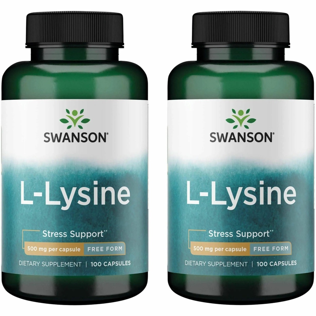 Swanson Free Formulir L-Lysine - Suplemen Natural Promoting Stress Dukungan & Nervous System Health - Mei Relaxation 500 Juta 100 Capsules (2 Pack)